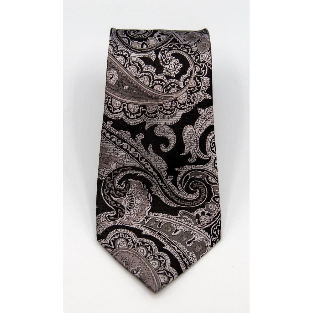 Sean‎ John Silk Tie Men's Silver Black Paisley Pattern Necktie
